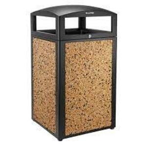 DESCRIPTION: (1) ALL WEATHER TRASH CONTAINER WITH STONE PANELS BRAND/MODEL: ALPINE INDUSTRIES #471-40-STO RETAIL$: $459.00 EA SIZE: 40 GALLON QTY: 1