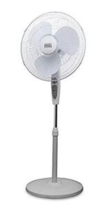 DESCRIPTION (1) BLACK & DECKER STAND FAN BRAND/MODEL BFSR18W ADDITIONAL INFORMATION WHITE/3-SPEED/OSCILLATING/RETAILS AT $49.99 SIZE 16.93"L X 20.08"W