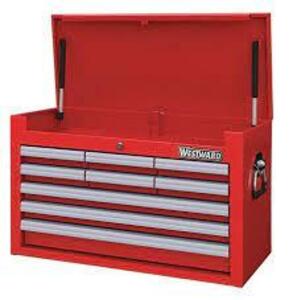 DESCRIPTION: (1) TOP CHEST TOOL STORAGE BOX WITH DRAWERS BRAND/MODEL: WESTWARD #32H878 INFORMATION: RED, MUST COME INSPECT, SLIGHT DAMAGE IN PHOTOS RE