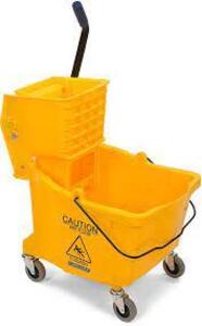 DESCRIPTION: (1) COMMERCIAL MOP BUCKET WITH SIDE PRESS WRINGER BRAND/MODEL: CARLISLE #3690814 INFORMATION: YELLOW RETAIL$: $70.28 EA SIZE: 26 QT QTY: