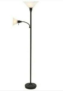 Hampton Bay 71" Antique Bronze Floor Lamp with two Alabaster Glass Shades