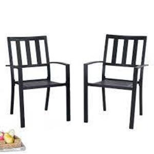 DESCRIPTION: (2) MODERN METAL PATIO CHAIRS BRAND/MODEL: PHI VILLA #E02GF030803501-C2 INFORMATION: BLACK RETAIL$: $160.00 TOTAL QTY: 2