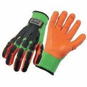 DESCRIPTION: (3) PAIRS OF COATED GLOVES BRAND/MODEL: ERGODYNE #29WP08 INFORMATION: GREEN BLACK AND ORANGE RETAIL$: $8.00 EA SIZE: SIZE MEDIUM QTY: 3