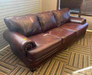 100" FULL SIZED DARK BROWN LEATHER SOFA