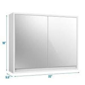 22 in. W Wall Mounted Bathroom Wall Cabinet with Double Mirror Door Shelf in White