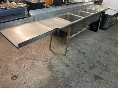 THREE WELL STAINLESS POT SINK W/ LEFT AND RIGHT DRY BOARDS