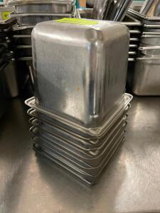 (6) 1/6 SIZE STAINLESS INSERTS - NO LIDS