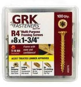 (2) GRK Fasteners R4 Series 01069 Multi-Purpose Framing and Decking Screw, #8 Thread, T-15 Drive (1,300 PACK)