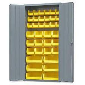 DESCRIPTION: (1) BIN STORAGE CABINETBRAND/MODEL: DURHAMINFORMATION: YELLOW BINS INCLUDEDRETAIL$: $1507.00 EASIZE: 36X72X18QTY: 1