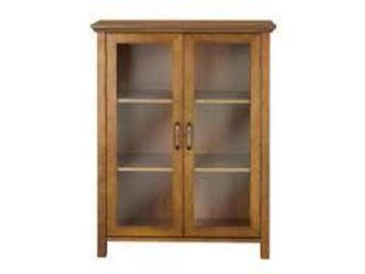 DESCRIPTION: (1) WALL CABINET WITH TWO DOOR BRAND/MODEL: ELEGANT HOME FASHIONS #ELG-542 VN INFORMATION: WOOD VENEER WITH OIL OAK FINISH RETAIL$: $191.