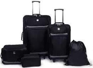 DESCRIPTION: (1) SET OF (5) LUGGAGE BRAND/MODEL: PROTEGE INFORMATION: BLACK RETAIL$: $150.00 EA SIZE: UPRIGHTS/CHECK BAGS/TRAVEL KIT/SHOE BAG QTY: 1