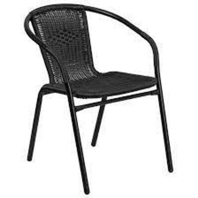 DESCRIPTION: (2) RATTAN INDOOR/OUTDOOR STACKABLE CHAIRS BRAND/MODEL: FLASH FURNITURE INFORMATION: BLACK RETAIL$: $129.00 TOTAL QTY: 2