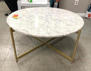 Piper 36 in. White/Gold Medium Round Faux Marble Coffee Table