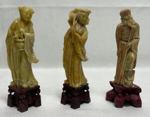 (3) - PC. ANTIQUE CREAMY JADE CHINESE FIGURE SET