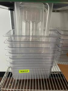 DESCRIPTION: (6) 1/3 SIZE PLASTIC INSERTS - W/ LIDS SIZE 6" DEEP LOCATION: KITCHEN THIS LOT IS: SOLD BY THE PIECE QTY: 6