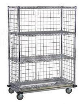 DESCRIPTION: (1) SECURITY GATE WITH 2 SHELVES, WIRE BRAND/MODEL: TSS INFORMATION: CHROME RETAIL$: $1444.50 EA SIZE: 24X48X60 QTY: 1