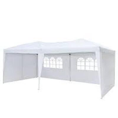 WINADO 20 ft. x 10 ft. White Straight Leg Party Tent with 2 Walls & 2 Windows