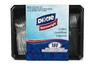 DESCRIPTION: (3) SETS OF FORKS SPOONS AND KNIVES BRAND/MODEL: DIXIE RETAIL$: $24.99 EA SIZE: 60 OF EACH QTY: 3