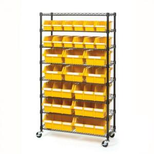 DESCRIPTION (1) SEVILLE COMMERCIAL BIN RACK SYSTEM BRAND/MODEL SHE16508BB ADDITIONAL INFORMATION BLACK & YELLOW/24-BIN/RETAILS AT $199.99 SIZE 36"W X