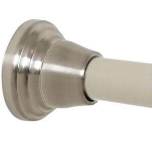RUSTPROOF DECORATIVE FINIAL 46 IN. - 72 IN. ALUMINUM ADJUSTABLE TENSION NO-TOOLS SHOWER ROD IN BRUSHED NICKEL