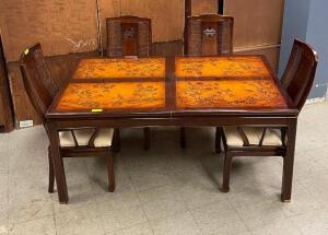 VINTAGE BERNHARDT "SHIBUI" COLLECTION - CHINOISERIE ROSEWOOD DINNING TABLE SET WITH LEAF EXTENSIONS AND (4) -CHAIRS