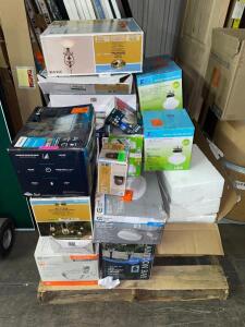(1) PALLET OF ASSORTED NON WORKING/ MISSING HARDWARE/ BROKEN SHADES LIGHT FIXTURES.
