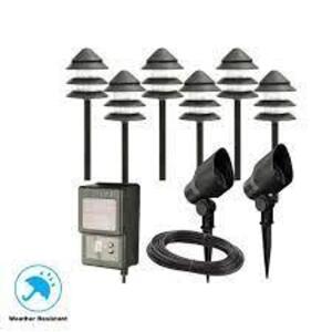 Low-Voltage Black Outdoor Halogen Landscape Path Light and Flood Light Kit with Transformer (8-Pack)
