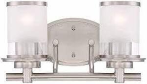Truitt 14.2 in. 2-Light Brushed Nickel Transitional Bathroom Vanity Light with Frosted Glass Shades