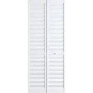 24 in. x 80 in. Louver Pine White Interior Closet Bi-fold Door
