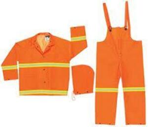 DESCRIPTION: (4) PVC ORANGE RAIN SUIT BRAND/MODEL: MCR SAFETY #2013RM INFORMATION: ORANGE RETAIL$: $41.10 EA SIZE: SIZE MED QTY: 4