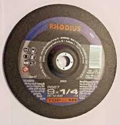 DESCRIPTION: (10) GRINDING DISC BRAND/MODEL: RHODIUS #RS57 INFORMATION: TYPE 27/FOR STEEL RETAIL$: 12.98 EACH SIZE: 9" X 1/4" QTY: 10