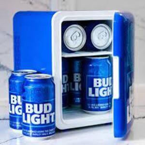 DESCRIPTION: (1) RETRO MINI PORTABLE COMPACT PERSONAL COOLER BRAND/MODEL: BUD LIGHT INFORMATION: BUD LIGHT BLUE RETAIL$: $24.08 EA SIZE: 6.85" X 9.72"