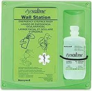 DESCRIPTION: (1) SINGLE BOTTLE EYEWASH WALL STATION BRAND/MODEL: EYESALINE RETAIL$: $44.00 EA SIZE: 32 OZ QTY: 1