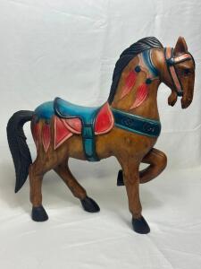 20" WOOD HAND CARVED TANG SANCAI HORSE STATUE / DECORATION