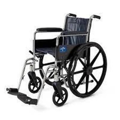 DESCRIPTION: (1) WHEELCHAIR BRAND/MODEL: MEDLINE EXCEL 2000 #MDS806300D INFORMATION: BLUE RETAIL$: $249.99 EA SIZE: REMOVABLE ARMS AND TRAY QTY: 1