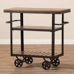 DESCRIPTION: (1) CABRIOLET KENNEDY SIMPLE ROLLING BAR CART BRAND/MODEL: BAXTON STUDIO #SEA79MAHO RETAIL$: $206.57 EA SIZE: 95 X 69 X 68 CM QTY: 1