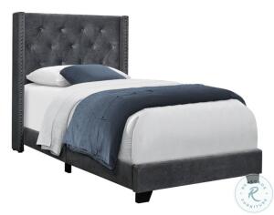 DESCRIPTION: (1) UPHOLSTERED PANEL BED BRAND/MODEL: MONARCH SPECIALTIES #I5986T INFORMATION: DARK GRAY RETAIL$: $625.00 EA SIZE: TWIN QTY: 1