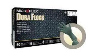 DESCRIPTION: (6) BOXES OF DISPOSABLE GLOVES BRAND/MODEL: MICROFLEX DURA FLOCK #DFK-608 RETAIL$: $25.97 EA SIZE: SIZE XL QTY: 6