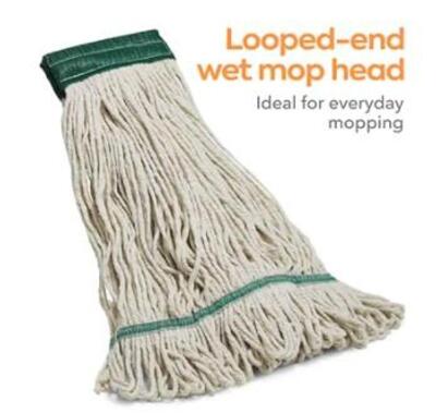 DESCRIPTION: (6) LOOPED END WET MOP HEAD BRAND/MODEL: MICRONOVA INFORMATION: WHITE WITH GREEN RETAIL$: $10.79 EA QTY: 6