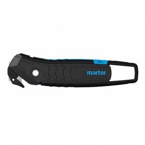 DESCRIPTION: (7) HOOK-STYLE SAFETY CUTTER BRAND/MODEL: MARTOR #147T39 INFORMATION: BLACK WITH BLUE RETAIL$: $17.23 EA SIZE: 6 1/8 IN OVERALL LG, STRAI