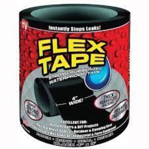 DESCRIPTION: (8) ROLLS OF STRONG RUBBERIZED WATERPROOF TAPE BRAND/MODEL: FLEX TAPE #TFSBLKR0405 INFORMATION: BLACK RETAIL$: $14.98 PER ROLL SIZE: 4" X