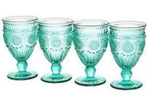 DESCRIPTION: (4) ADELINE GOBLETS BRAND/MODEL: THE PIONEER WOMAN/82796.04R INFORMATION: TEAL/FOOTED GLASS RETAIL$: 24.99 PER LOT SIZE: 12 OZ [10.24"L X