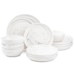 DESCRIPTION: (1) 12PIECE DINNERWARE SET BRAND/MODEL: THYME AND TABLE INFORMATION: WHITE WITH BLACK SWIRL RETAIL$: $50.00 EA QTY: 1