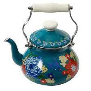 DESCRIPTION: (1) ENAMEL ON STEEL TEA POT BRAND/MODEL: PIONEER WOMAN INFORMATION: DAZZLING DHLIAS RETAIL$: $30.00 EA SIZE: 2QT QTY: 1