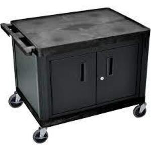 DESCRIPTION: (1) TABLE WITH CABNET BRAND/MODEL: LUXOR INFORMATION: BLACK RETAIL$: $264.00 EA SIZE: 27" QTY: 1