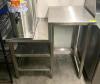2-TIER STAINLESS STEEL DRINK STATION WITH STAINLESS UNDERSTORAGE AND WELDED LEGS