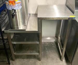 2-TIER STAINLESS STEEL DRINK STATION WITH STAINLESS UNDERSTORAGE AND WELDED LEGS
