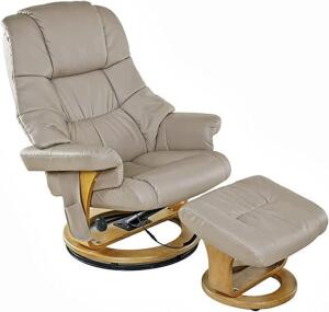 DESCRIPTION: (1) RECLINER W/HEAT & OTTOMAN BRAND/MODEL: RELAXZEN/60-079008 INFORMATION: 8 MOTOR MASSAGE, BEIGE & WOOD BASE RETAIL$: $599.83 SIZE: 35"D