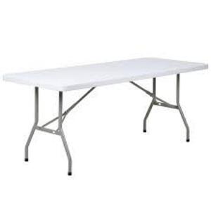 DESCRIPTION: (1) PLASTIC FOLDING TABLE BRAND/MODEL: FLASH FURNITURE #RB-3072-GG INFORMATION: GRANITE WHITE RETAIL$: $154.91 EA SIZE: 30"W 72"L QTY: 1