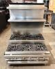 DESCRIPTION: 36" STEP-UP GAS COUNTERTOP RANGE W/ (6) BURNERS SIZE: 36" X 36" QTY: 1